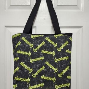 Hand Crafted Black Tote with Neon Yellow Goosebumps Logo